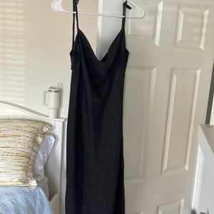 NEVER WORN Black silk dress with slit at bottom